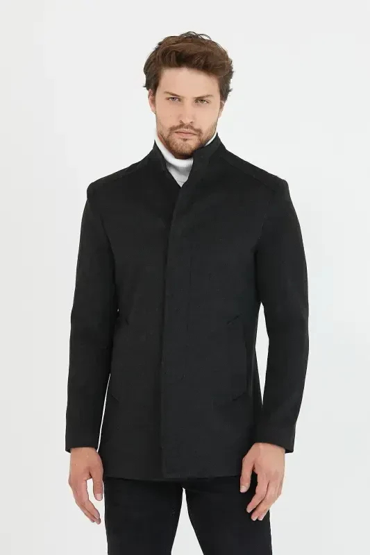 Men's Anthracite New Season Short Wool Coat-Anthracite - 2