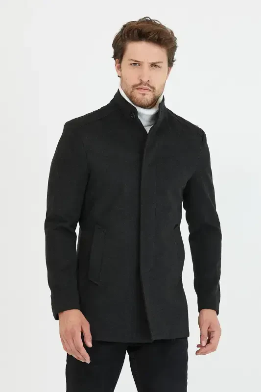 Men's Anthracite New Season Short Wool Coat-Anthracite - 6
