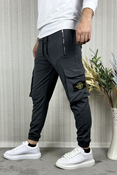 Men's Anthracite Parachute Fabric Zippered Pocket Jogger Cargo Pants - 10