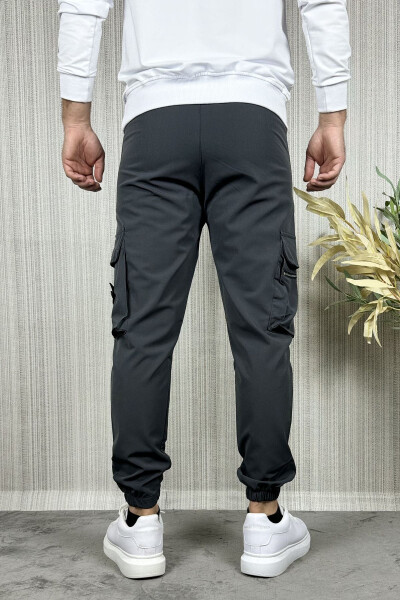 Men's Anthracite Parachute Fabric Zippered Pocket Jogger Cargo Pants - 12