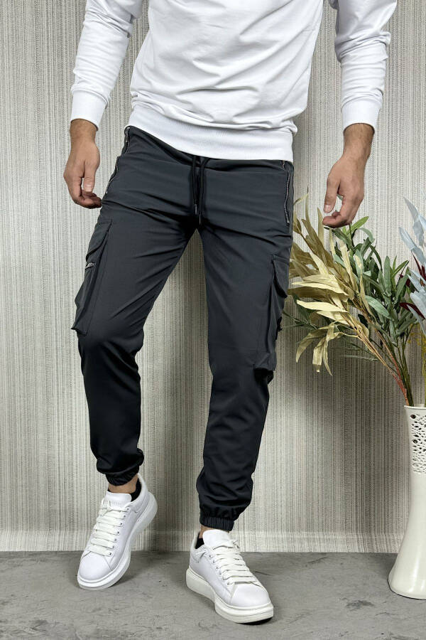 Men's Anthracite Parachute Fabric Zippered Pocket Jogger Cargo Pants - 15