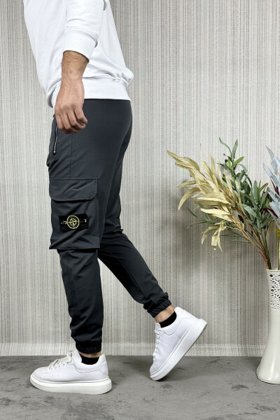 Men's Anthracite Parachute Fabric Zippered Pocket Jogger Cargo Pants - 3