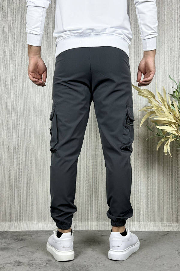 Men's Anthracite Parachute Fabric Zippered Pocket Jogger Cargo Pants - 4