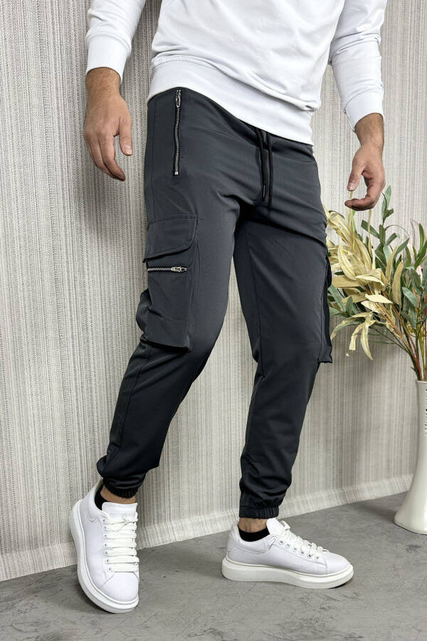 Men's Anthracite Parachute Fabric Zippered Pocket Jogger Cargo Pants - 8