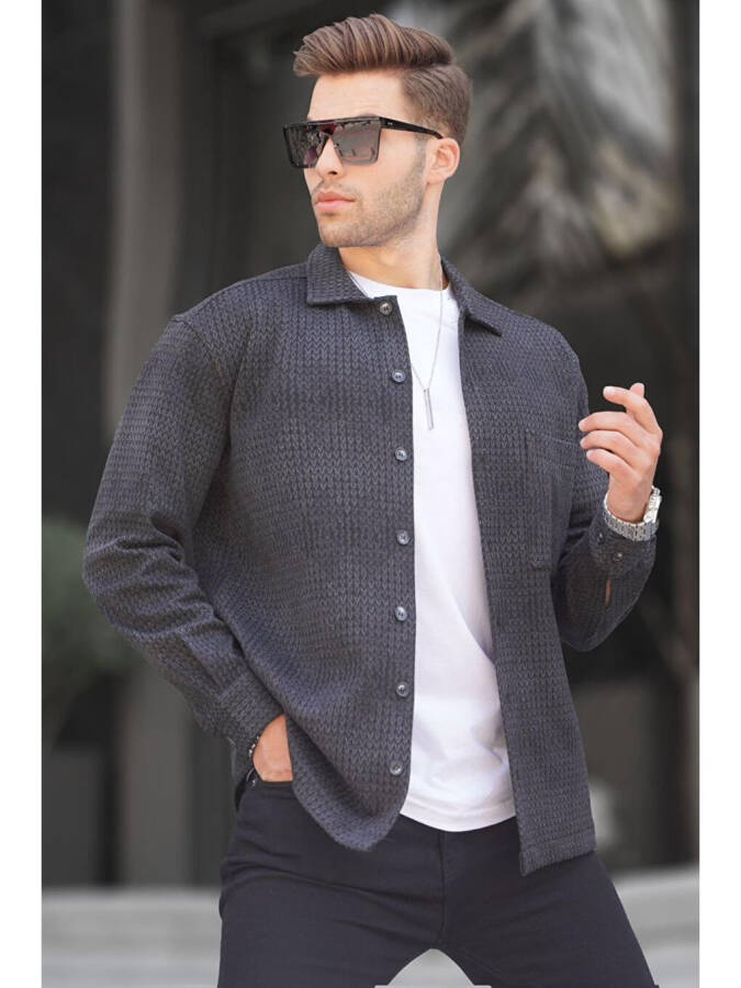 Men's Anthracite Patterned Flannel Shirt 6711 - 1