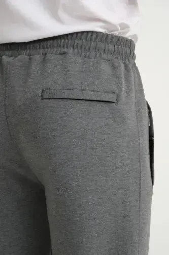 Men's Anthracite Relaxed Fit Straight Leg Embroidered Detail Jersey Fabric Sweatpants-Anthracite - 3