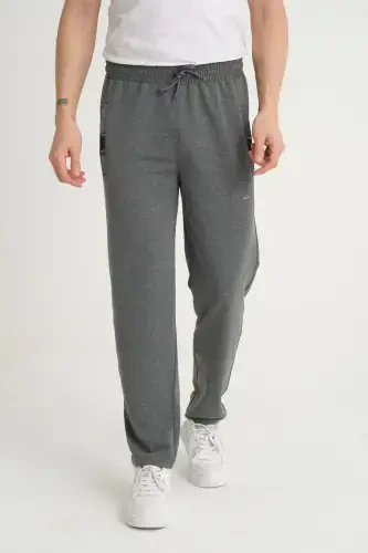 Men's Anthracite Relaxed Fit Straight Leg Embroidered Detail Jersey Fabric Sweatpants-Anthracite - 6