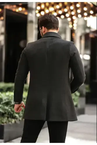 Men's Anthracite Slim Fit Cashmere Shirt Collar Overcoat - Anthracite - 2