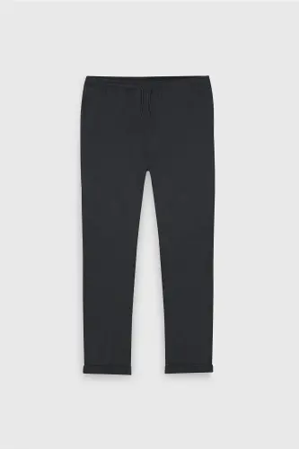 Men's Anthracite Slim Fit Comfort Fit Tie Waist Side Pocket Jogger Pants-Anthracite - 9