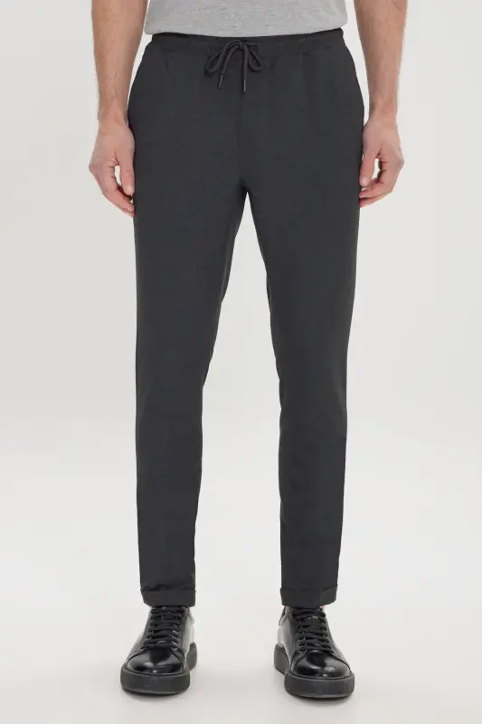 Men's Anthracite Slim Fit Comfort Fit Tie Waist Side Pocket Jogger Pants-Anthracite - 1