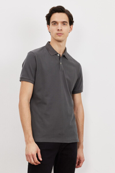 Men's Anthracite Slim Fit Narrow Cut 100% Cotton Polo Collar Short Sleeve T-Shirt - ALTINYILDIZ CLASSICS