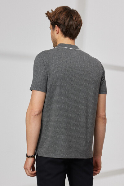 Men's Anthracite Slim Fit Narrow Cut Polo Collar Jacquard T-shirt - 6