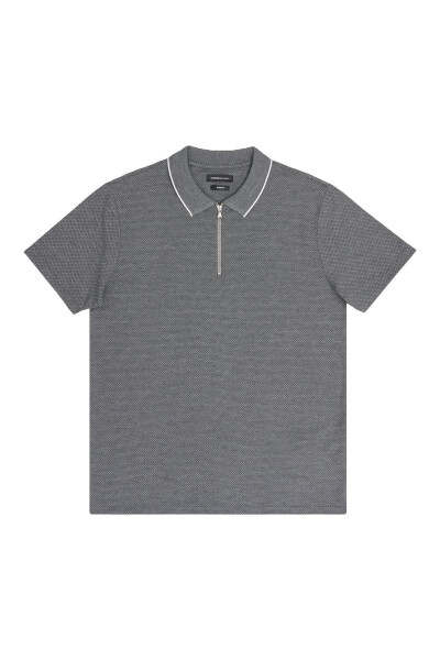 Men's Anthracite Slim Fit Narrow Cut Polo Collar Jacquard T-shirt - 7