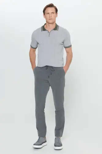 Men's Anthracite Slim Fit Narrow Cut Side Pocket Patterned - 3
