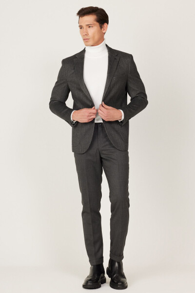 Men's Anthracite Slim Fit Narrow Cut Single Collar Patterned - ALTINYILDIZ CLASSICS (1)