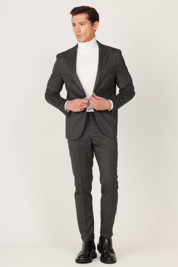 Men's Anthracite Slim Fit Narrow Cut Single Collar Patterned - 2