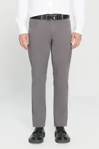 Men's Anthracite Slim Fit Skinny 5 Pocket Cotton Canvas Stretch Chino Pants - 1