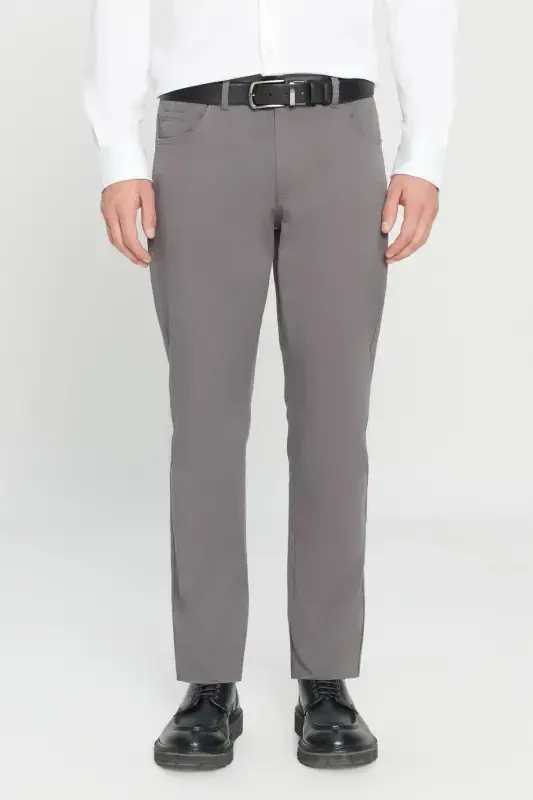 Men's Anthracite Slim Fit Skinny 5 Pocket Cotton Canvas Stretch Chino Pants - 1