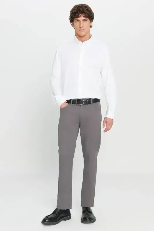 Men's Anthracite Slim Fit Skinny 5 Pocket Cotton Canvas Stretch Chino Pants - 2