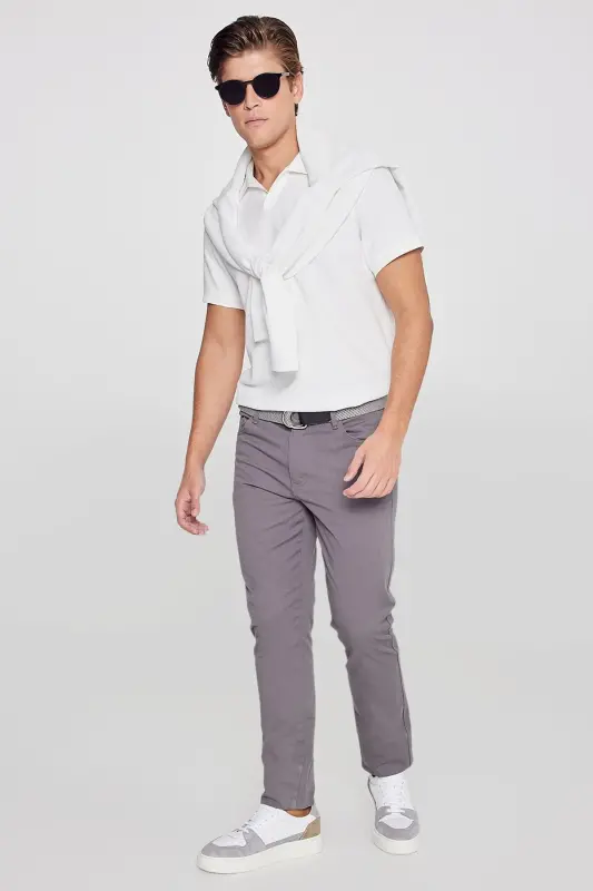 Men's Anthracite Slim Fit Skinny 5 Pocket Cotton Canvas Stretch Chino Pants - 7