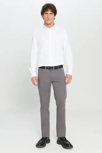 Men's Anthracite Slim Fit Skinny 5 Pocket Cotton Canvas Stretch Chino Pants - 5