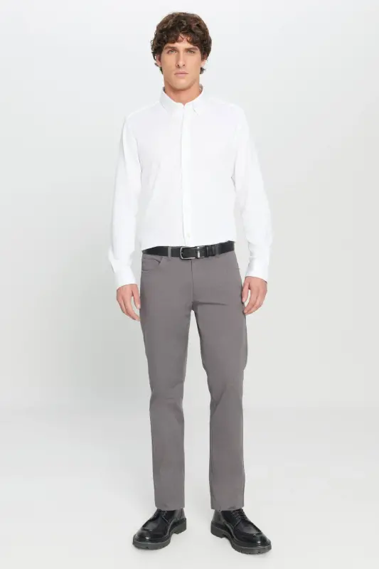 Men's Anthracite Slim Fit Skinny 5 Pocket Cotton Canvas Stretch Chino Pants - 5