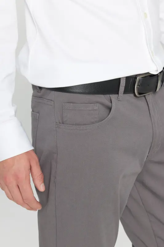 Men's Anthracite Slim Fit Skinny 5 Pocket Cotton Canvas Stretch Chino Pants - 6