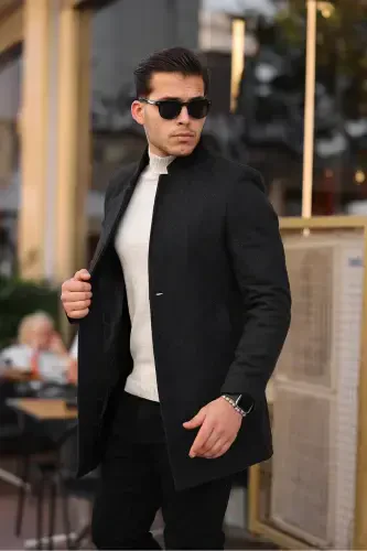 Men's Anthracite Slim Fit Stand-Up Collar Wool Coat-Anthracite - SER JOVEN (1)