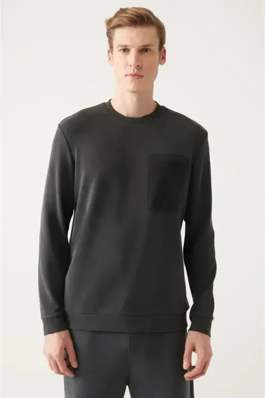 Men's Anthracite Soft Touch Crew Neck Sweatshirt - AVVA