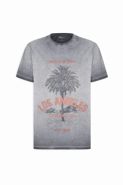 Men's Anthracite Standard Fit Regular Cut 100% Cotton Flamed Crew Neck T-Shirt - 6