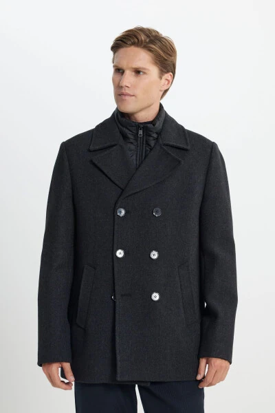 Men's Anthracite Standard Fit Regular Fit Spread Collar Wool Patterned Overcoat - ALTINYILDIZ CLASSICS (1)