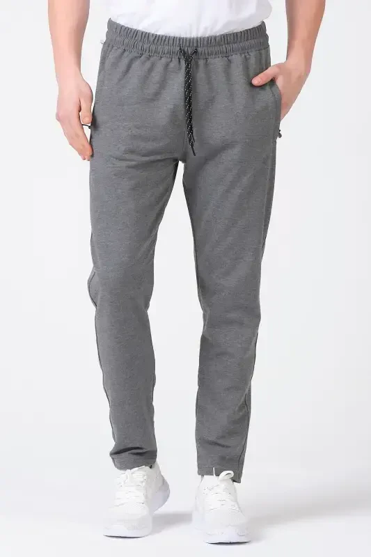 Men's Anthracite Straight Leg Detailed Sweatpants-Anthracite - 2