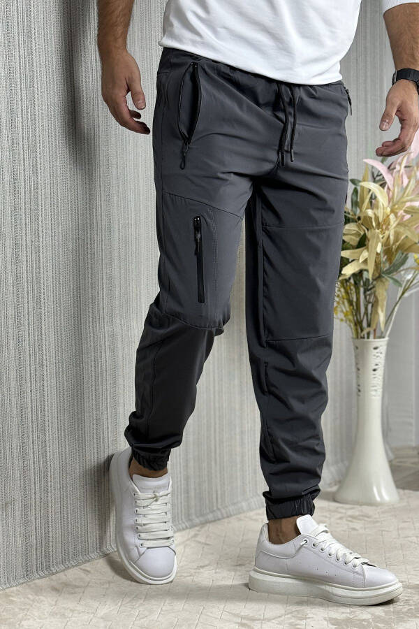 Men's Anthracite Summer Outdoor Sport Lycra Jogger Pants - 7