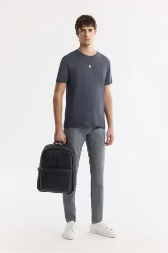 Men's Anthracite T-shirt Ultrasoft Crew Neck Plain Regular Fit Modal B001171 - 6