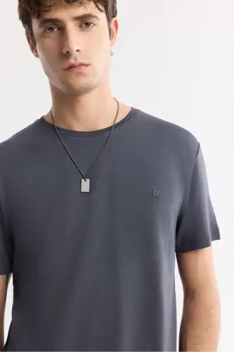 Men's Anthracite T-shirt Ultrasoft Crew Neck Plain Regular Fit Modal B001171 - AVVA (1)