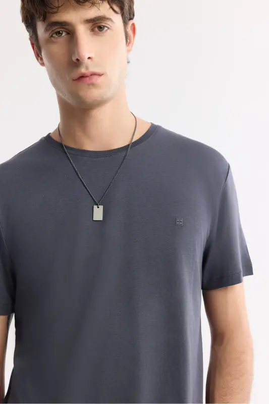 Men's Anthracite T-shirt Ultrasoft Crew Neck Plain Regular Fit Modal B001171 - 2