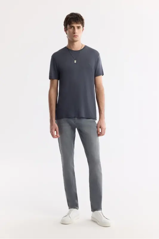 Men's Anthracite T-shirt Ultrasoft Crew Neck Plain Regular Fit Modal B001171 - 5
