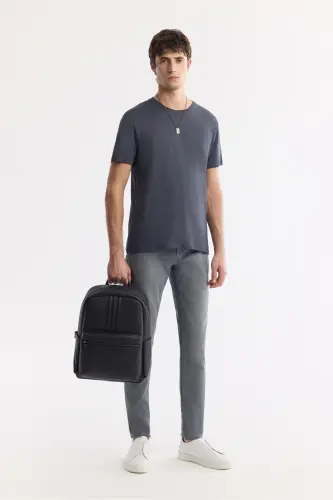 Men's Anthracite T-shirt Ultrasoft Crew Neck Plain Regular Fit Modal B001171 - 6