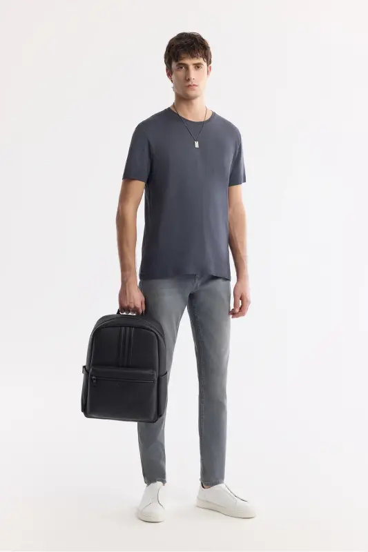 Men's Anthracite T-shirt Ultrasoft Crew Neck Plain Regular Fit Modal B001171 - 6