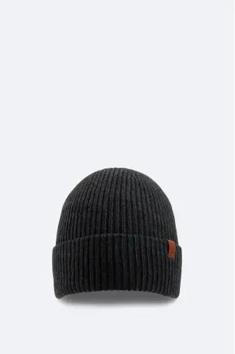 Men's Anthracite Wool Logo Ribbed Beanie B009200-Anthracite - 1