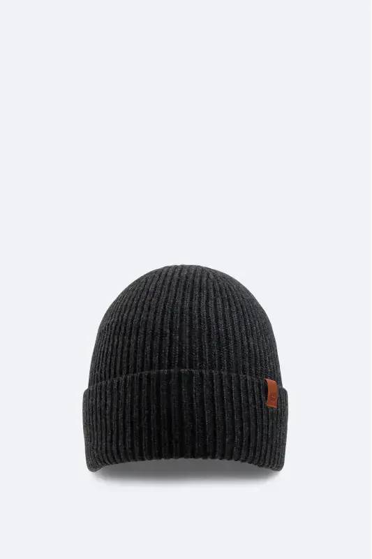 Men's Anthracite Wool Logo Ribbed Beanie B009200-Anthracite - 1