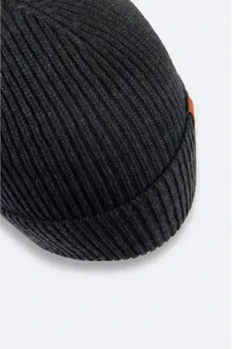 Men's Anthracite Wool Logo Ribbed Beanie B009200-Anthracite - 3