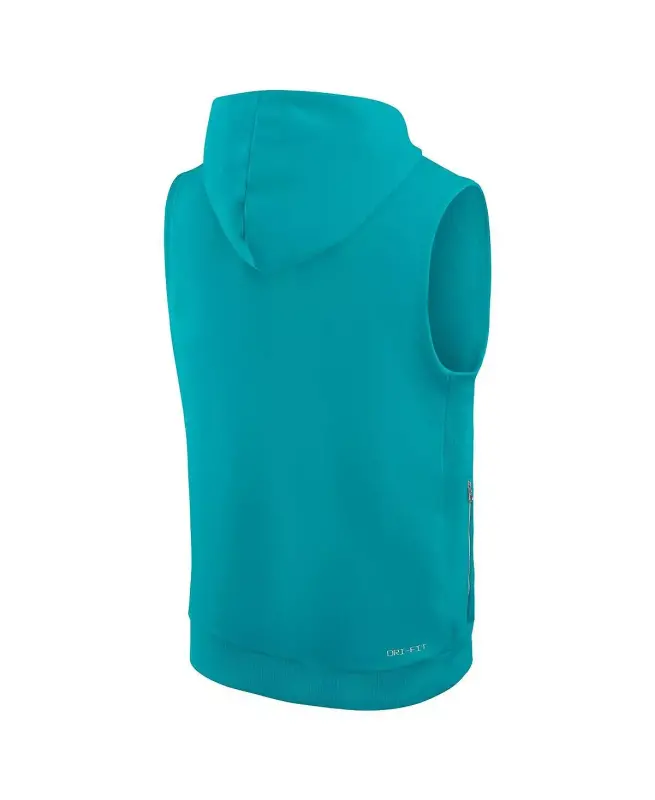 Men's Aqua Miami Dolphins Sideline Performance Sleeveless Pullover Hoodie-Aqua - 3