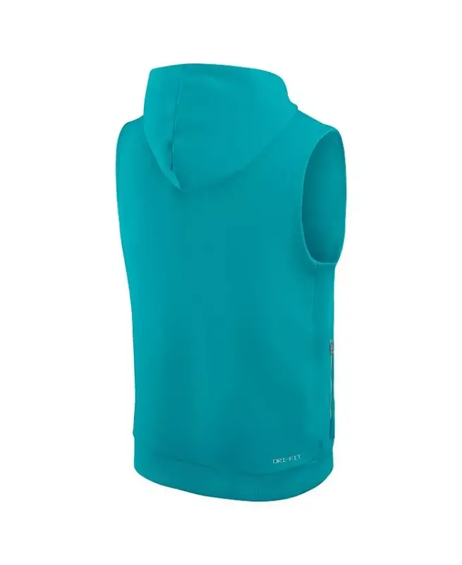 Men's Aqua Miami Dolphins Sideline Performance Sleeveless Pullover Hoodie-Aqua - 3