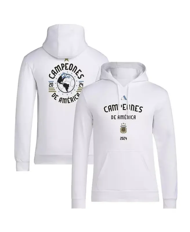 Men's Argentina National Team 2024 Copa America Champions Pullover Hoodie-White - ADIDAS