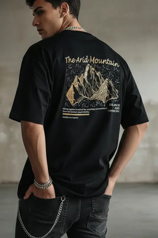 Men's Arid Mountain Black Oversize Salas Boyfriend T-Shirt-Black - 1