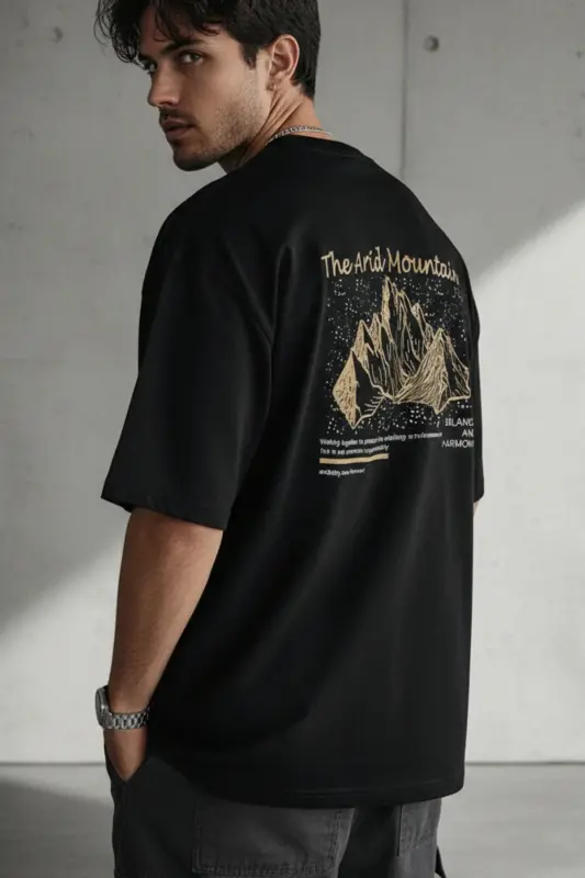 Men's Arid Mountain Black Oversize Salas Boyfriend T-Shirt-Black - 2