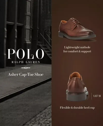 Men's Asher Leather Cap-Toe Dress Shoe-Polo Brown - POLO RALPH LAUREN (1)