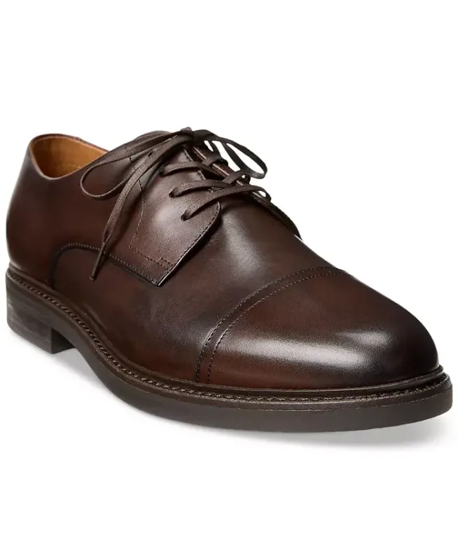 Men's Asher Leather Cap-Toe Dress Shoe-Polo Brown - POLO RALPH LAUREN