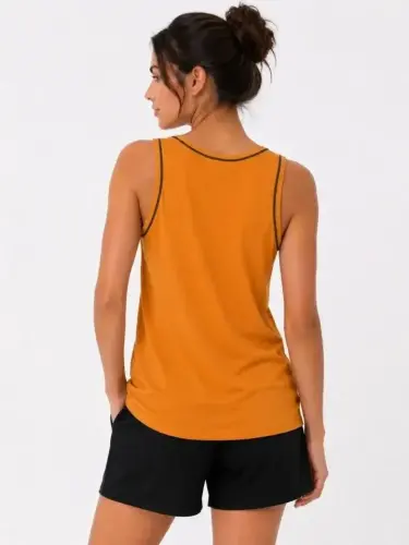 Men's Athlete Crew Neck Sleeveless Summer Tank Top - Mustard - BÜYÜKBEDENIZ (1)